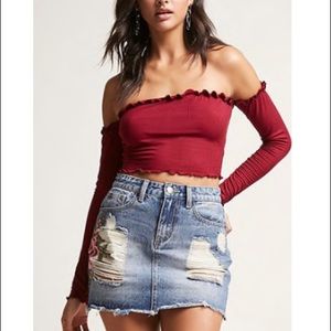 ✨F21 denim skirt with embroidered flower